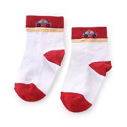 Cutewalk By Babyhug Anti Bacterial Ankle Length Socks Cars Print Pack Of 3 - White & Red