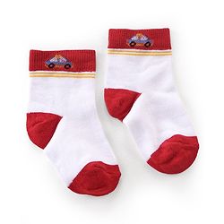 Cutewalk By Babyhug Anti Bacterial Ankle Length Socks Cars Print Pack Of 3 - White & Red