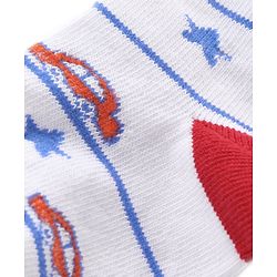 Cutewalk By Babyhug Anti Bacterial Ankle Length Socks Cars Print Pack Of 3 - White & Red