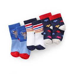 Cutewalk By Babyhug Anti Bacterial Ankle Length Socks Teddy Print Pack Of 3 - White & Blue