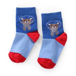 Cutewalk By Babyhug Anti Bacterial Ankle Length Socks Teddy Print Pack Of 3 - White & Blue