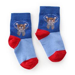 Cutewalk By Babyhug Anti Bacterial Ankle Length Socks Teddy Print Pack Of 3 - White & Blue