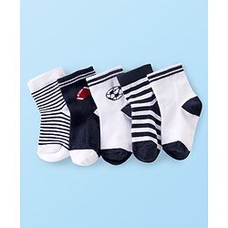 Cute Walk by Babyhug Anti Bacterial Ankle Length Socks Striped Pack Of 5 - White Black & Grey