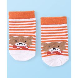 Cute Walk by Babyhug Cotton Knit Anti Bacterial Ankle Length Bear Design Socks Pack of 3 - Multicolour