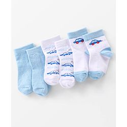 Cutewalk By Babyhug Anti-Bacterial Ankle Length Socks Cars Print Pack Of 3 - Blue & White
