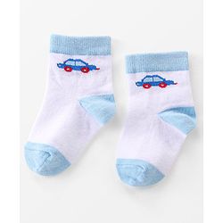 Cutewalk By Babyhug Anti-Bacterial Ankle Length Socks Cars Print Pack Of 3 - Blue & White