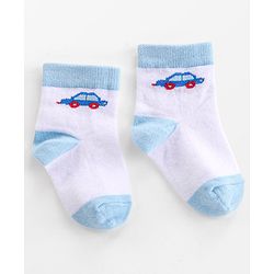 Cutewalk By Babyhug Anti-Bacterial Ankle Length Socks Cars Print Pack Of 3 - Blue & White