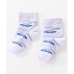 Cutewalk By Babyhug Anti-Bacterial Ankle Length Socks Cars Print Pack Of 3 - Blue & White