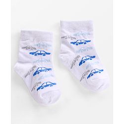 Cutewalk By Babyhug Anti-Bacterial Ankle Length Socks Cars Print Pack Of 3 - Blue & White