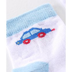 Cutewalk By Babyhug Anti-Bacterial Ankle Length Socks Cars Print Pack Of 3 - Blue & White