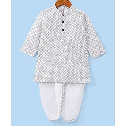 Babyhug Cotton Printed Full Sleeves Kurta with Dhoti Set - White