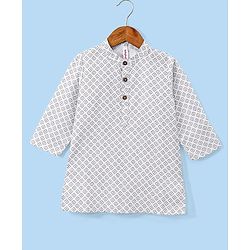 Babyhug Cotton Printed Full Sleeves Kurta with Dhoti Set - White