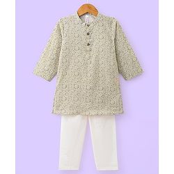 Babyhug Cotton Woven Full Sleeves All Over Print Kurta and Pajama Set - Off White