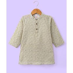 Babyhug Cotton Woven Full Sleeves All Over Print Kurta and Pajama Set - Off White