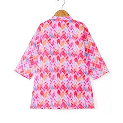 Babyhug Woven Full Sleeves Chevron Printed Kurta & Dhoti Set - Pink