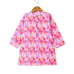 Babyhug Woven Full Sleeves Chevron Printed Kurta & Dhoti Set - Pink