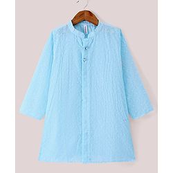 Babyhug 100% Cotton Woven Full Sleeves Chikankari Kurta Pyjama Set  -Blue