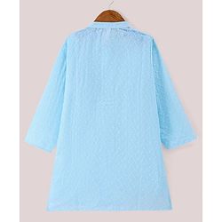 Babyhug 100% Cotton Woven Full Sleeves Chikankari Kurta Pyjama Set  -Blue