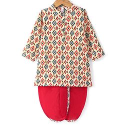 Babyhug Cotton Full SLeeves Lurex Printed Dhoti Kurta Set - Multicolour