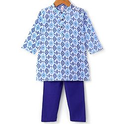 Babyhug Cotton Full Sleeves Lurex Printed Kurta Pyjama Set - Blue