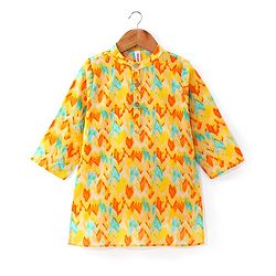 Babyhug 100% Cotton Lurex Full Sleeves Printed Kurta Pyjama Set - Yellow