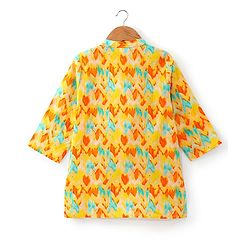 Babyhug 100% Cotton Lurex Full Sleeves Printed Kurta Pyjama Set - Yellow
