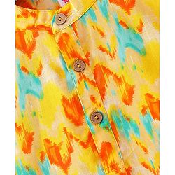 Babyhug 100% Cotton Lurex Full Sleeves Printed Kurta Pyjama Set - Yellow