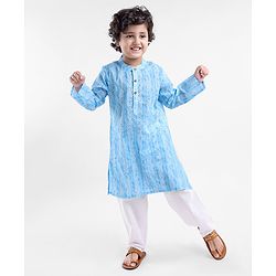 Babyhug 100% Cotton Woven Full Sleeves Kurta Pyjama Set Digital Print- Blue