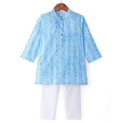 Babyhug 100% Cotton Woven Full Sleeves Kurta Pyjama Set Digital Print- Blue