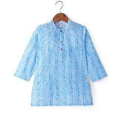 Babyhug 100% Cotton Woven Full Sleeves Kurta Pyjama Set Digital Print- Blue