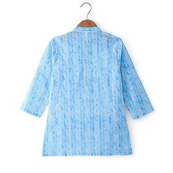 Babyhug 100% Cotton Woven Full Sleeves Kurta Pyjama Set Digital Print- Blue