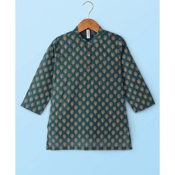 Babyhug 100% Cotton Woven Full Sleeves Kurta Pyjama Set Digital Floral Print - Green