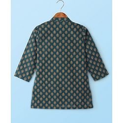 Babyhug 100% Cotton Woven Full Sleeves Kurta Pyjama Set Digital Floral Print - Green