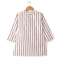 Babyhug Full Sleeve Self Embroidered Ith Sequenced Kurta With Pyjama Set - White & Maroon.