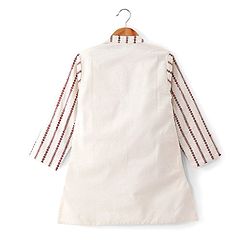Babyhug Full Sleeve Self Embroidered Ith Sequenced Kurta With Pyjama Set - White & Maroon.