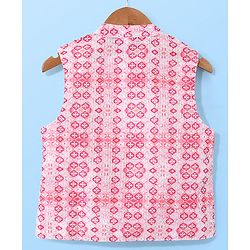 Babyhug 100% Cotton Knit Full Sleeves Kurta Pyjama Set with Printed Waistcoat - Pink & White