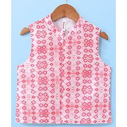 Babyhug 100% Cotton Knit Full Sleeves Kurta Pyjama Set with Printed Waistcoat - Pink & White