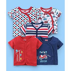 Babyhug 100% Cotton Knit Antibacterial Vest with Star Print Pack of 5 - Multicolour