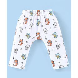 Babyhug Cotton Full Length Diaper Pants Stripes & Tiger Print Pack of 3- Blue Orange & White