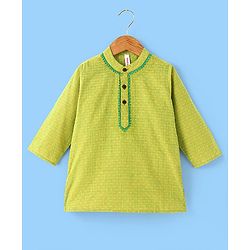 Babyhug Cotton Woven Full Sleeves Dobby Embroidery Kurta & Dhoti Set - Lime Green