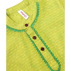 Babyhug Cotton Woven Full Sleeves Dobby Embroidery Kurta & Dhoti Set - Lime Green