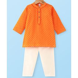 Babyhug 100% Cotton Woven Full Sleeves  Dobby  Kurta Pajama Set - Orange