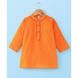 Babyhug 100% Cotton Woven Full Sleeves  Dobby  Kurta Pajama Set - Orange