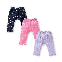 Babyhug Full Length Cotton Diaper Pants Heart Print Pack of 3 - Blue & Pink
