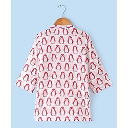 Babyhug 100% Cotton Woven Full Sleeves Penguin Printed Kurta Dhoti Set - Red & White