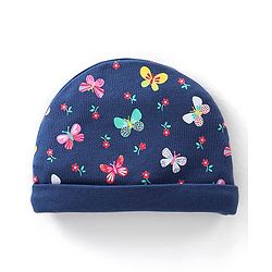 Babyhug 100% Cotton Cap Mittens & Booties Butterfly Print - Navy Blue