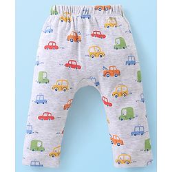 Babyhug Cotton Knit Full Length Diaper Pants Striped & Car Printed Pack of 3 - Multicolour
