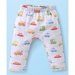 Babyhug Cotton Knit Full Length Diaper Pants Striped & Car Printed Pack of 3 - Multicolour