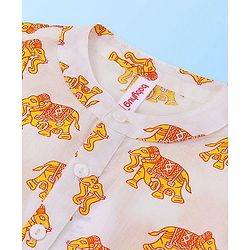 Babyhug Cotton Woven Full Sleeves Elephant Printed Kurta with Dhoti Set - White & Maroon