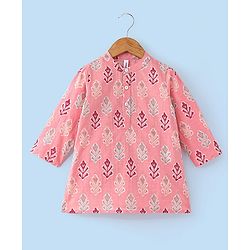 Babyhug Cotton Woven Full Sleeves Floral Printed Kurta & Dhoti Set - Pink & White